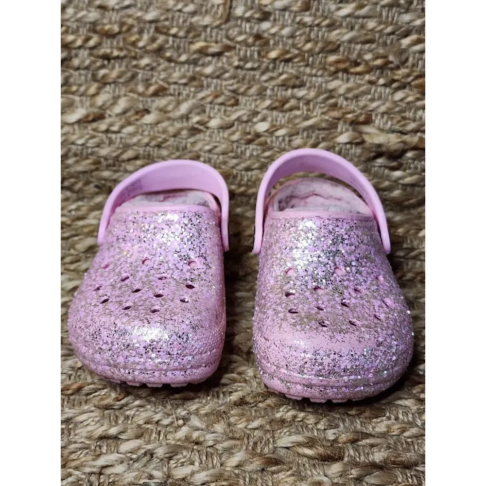 Crocs Shoes Child 9 Classic Lined Glitter Clog Pink Slip On Shoes School